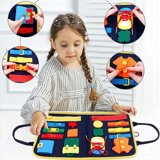Tablero Educativo Sensorial con Actividades de Abotonado y Vestimenta para Bebés - Image 45