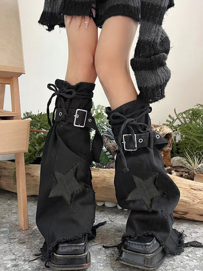 Calcetines Denim Retro con Bordado de Estrellas y Cuello Anudado para Mujer - Image 13