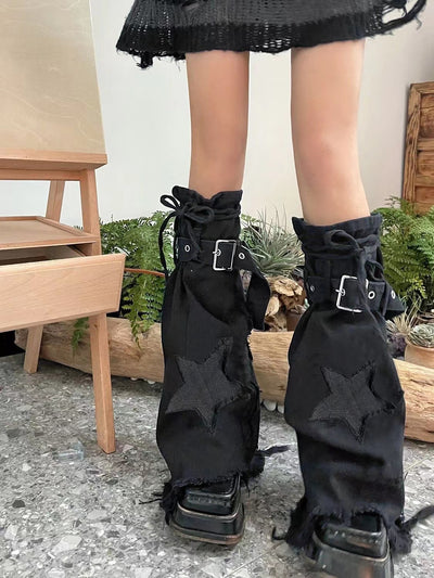 Calcetines Denim Retro con Bordado de Estrellas y Cuello Anudado para Mujer - Image 17