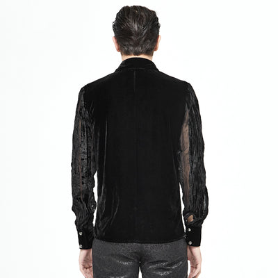 Camisa Gótica de Terciopelo Quemado con Pliegues y Rayas Demoníacas para Hombre - Image 10