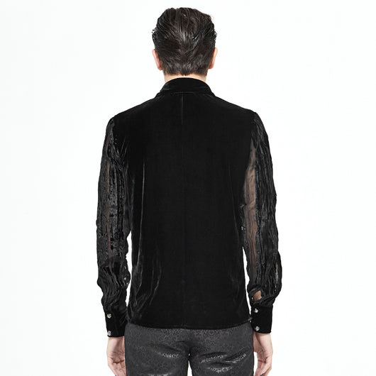 Camisa Gótica de Terciopelo Quemado con Pliegues y Rayas Demoníacas para Hombre - Image 10