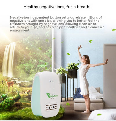 White and light blue plug-in air purifier with a leaf logo and 'Rnai Purifier' text on the front. - Image 12