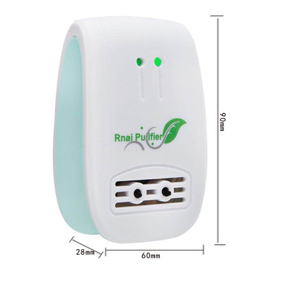 White and light blue plug-in air purifier with a leaf logo and 'Rnai Purifier' text on the front. - Image 21