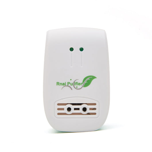 White and light blue plug-in air purifier with a leaf logo and 'Rnai Purifier' text on the front. - Image 26