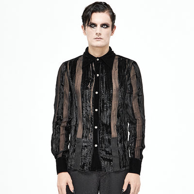 Camisa Gótica de Terciopelo Quemado con Pliegues y Rayas Demoníacas para Hombre - Image 14