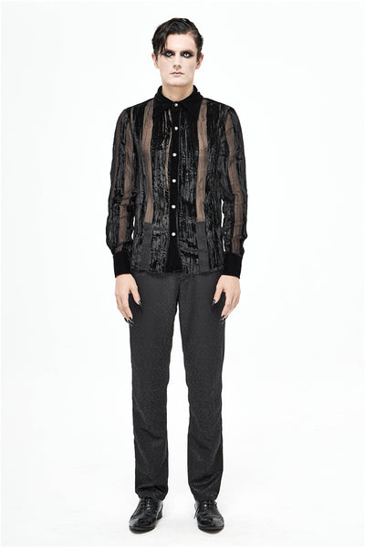 Camisa Gótica de Terciopelo Quemado con Pliegues y Rayas Demoníacas para Hombre - Image 18