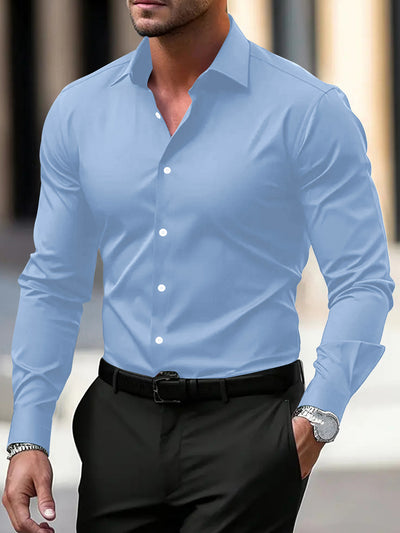 Camisa Social Casual Hombre Manga Larga Botones Color Sólido Vacaciones - Image 13