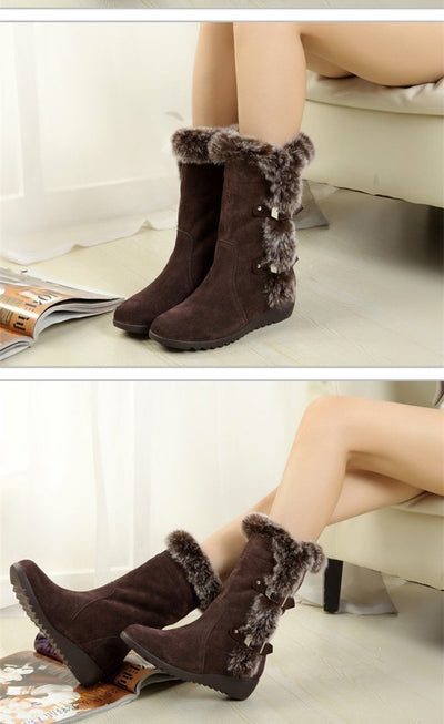 Botas de Invierno Caña Media con Pelaje Sintético - Comodidad Cálida para Mujer - Image 3