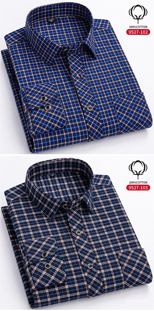 Camisa de Cuadros Suelta en Algodón para Hombre de Manga Larga - Image 23