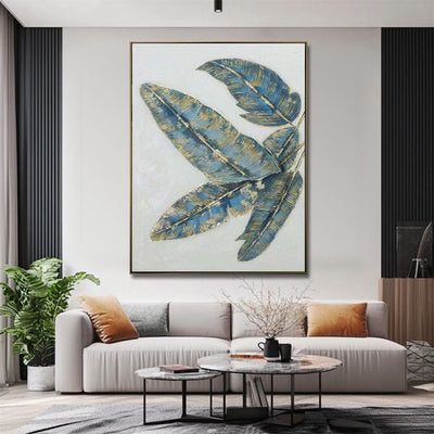 Cuadro Abstracto Hojas de Plátano Doradas y Verdes - Arte en Lienzo Pintado a Mano - Image 7
