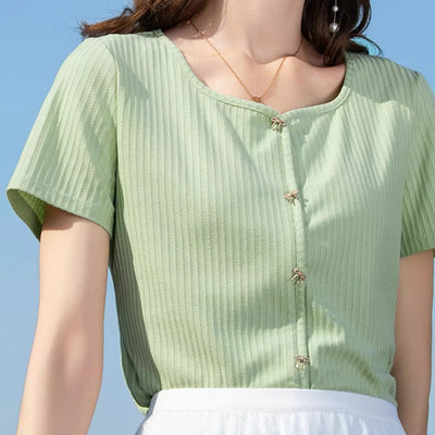 Remera Tejida Cuello V Manga Corta - Image 12