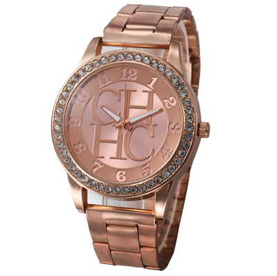Reloj de Acero con Diamantes y Movimiento de Cuarzo
