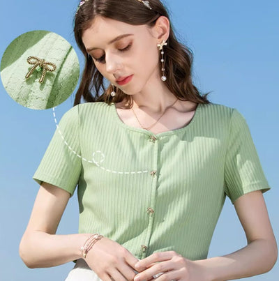 Remera Tejida Cuello V Manga Corta - Image 19
