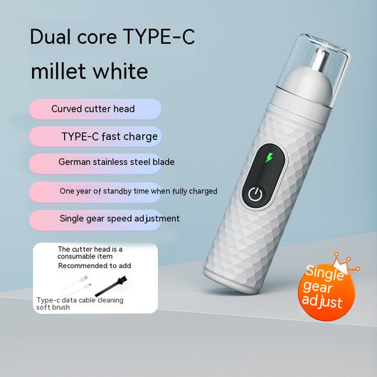 White electric nose hair trimmer with a textured body, clear cap, digital display, and power button. - Image 9