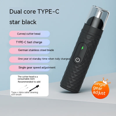 White electric nose hair trimmer with a textured body, clear cap, digital display, and power button. - Image 11