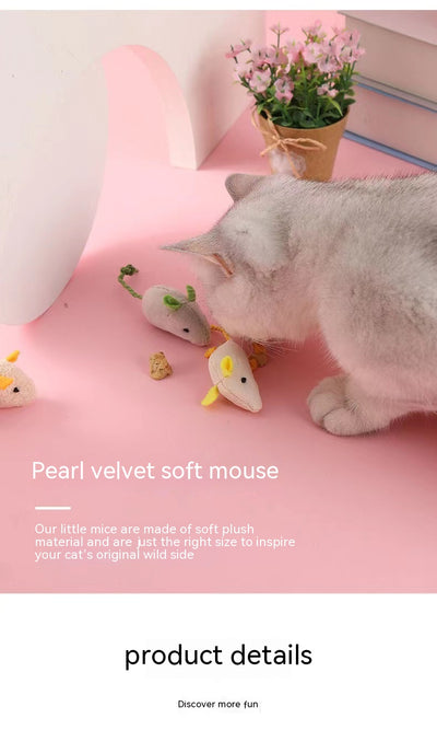 Seven colorful plush mouse cat toys with different colored bodies, ears, and tails, arranged in a circle. - Image 13