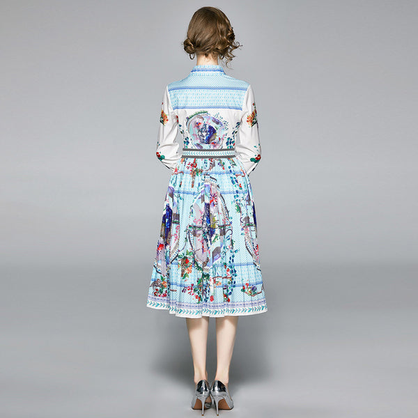 Vestido Camisero Plisado con Fleco en la Cintura