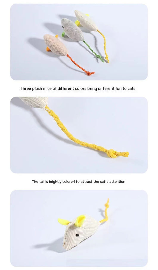 Seven colorful plush mouse cat toys with different colored bodies, ears, and tails, arranged in a circle. - Image 21