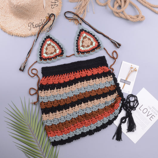 Bikini de Ganchillo Hueco con Bandas Combinadas - Diseño Festivo - Image 12