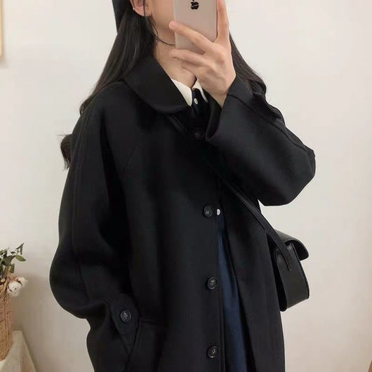 Abrigo de Lana Negra Grueso de Estilo Coreano Premium - Image 6
