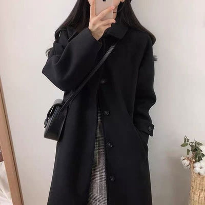 Abrigo de Lana Negra Grueso de Estilo Coreano Premium - Image 7