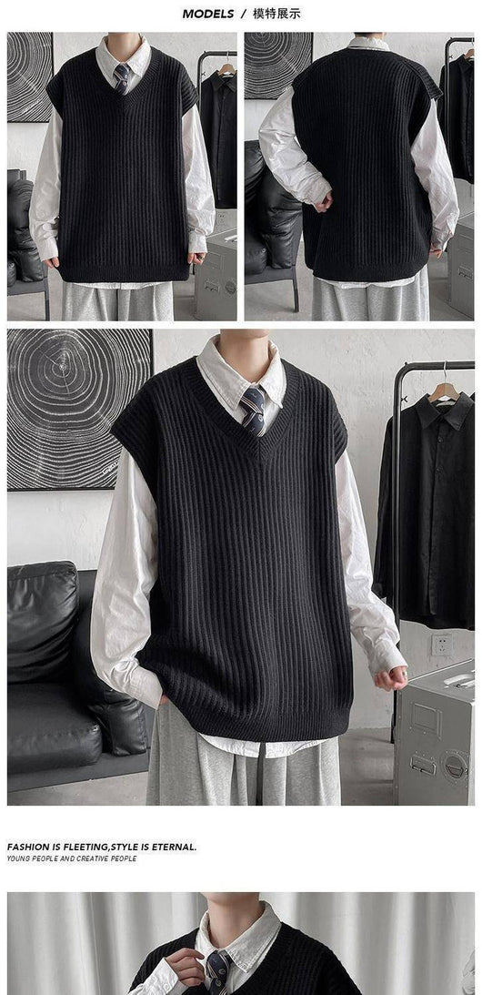 Chaleco Tejido V-neck Tallas Grandes Estilo Universitario Otoño Invierno - Image 13