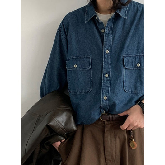 Chaqueta Camisa Denim Suelta Estilo Casual para Trabajo - Image 9
