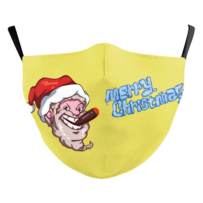 Christmas dust mask with a digital print of a black and white dog wearing a Santa hat and holding a candy cane. - Image 32
