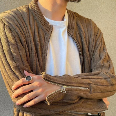 Cardigan Tejido Holgado con Rayas y Cierre para Hombre - Image 13