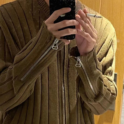 Cardigan Tejido Holgado con Rayas y Cierre para Hombre - Image 16