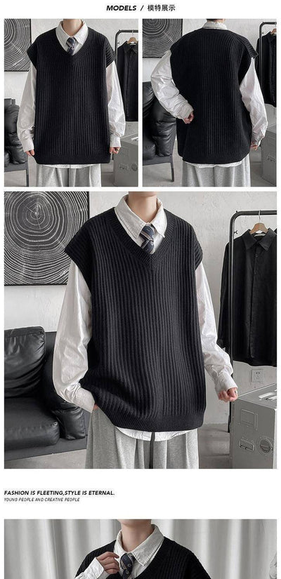 Chaleco Tejido V-neck Tallas Grandes Estilo Universitario Otoño Invierno - Image 21