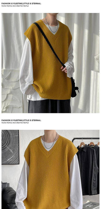 Chaleco Tejido V-neck Tallas Grandes Estilo Universitario Otoño Invierno - Image 25