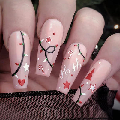 Uñas Postizas Ballet Medianas - Diseño Navideño Elegante y Puro - Image 11