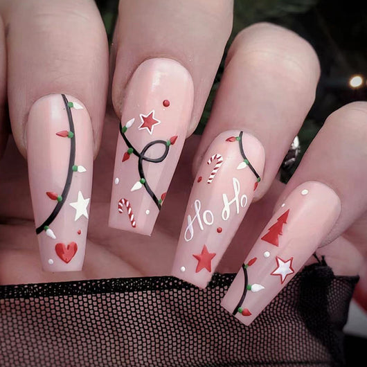 Uñas Postizas Ballet Medianas - Diseño Navideño Elegante y Puro - Image 11