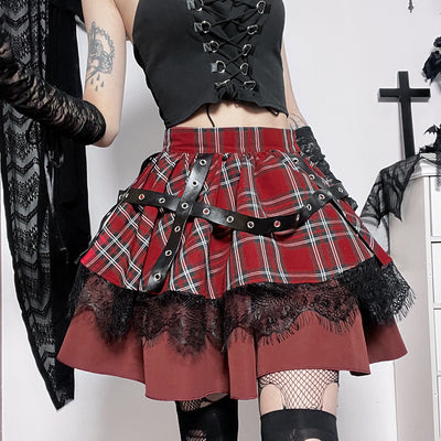 Falda Punk Goth Burbuja Y2K con Encaje y Cuadros - Estilo Hot Girl - Image 9