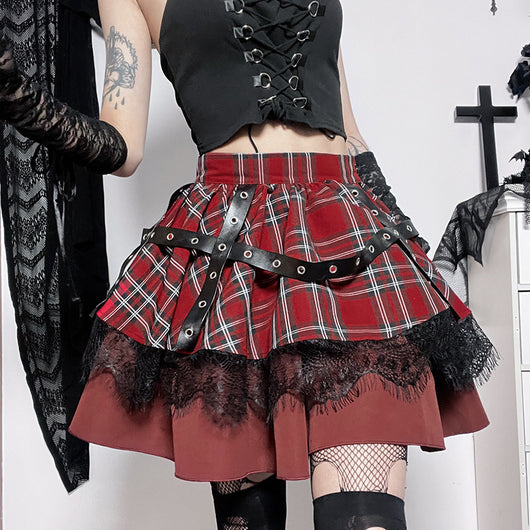 Falda Punk Goth Burbuja Y2K con Encaje y Cuadros - Estilo Hot Girl - Image 17