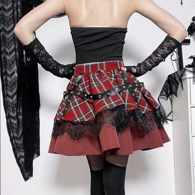 Falda Punk Goth Burbuja Y2K con Encaje y Cuadros - Estilo Hot Girl - Image 18