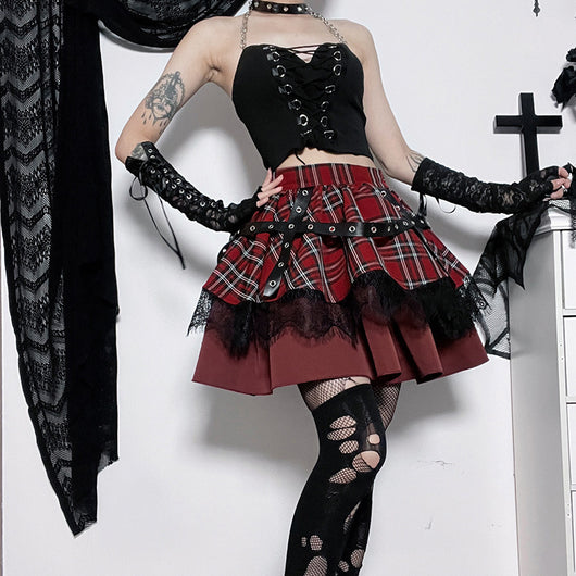 Falda Punk Goth Burbuja Y2K con Encaje y Cuadros - Estilo Hot Girl - Image 21