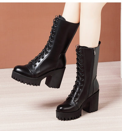 Botas de Tacón Alto Hasta la Pantorrilla con Cordones para Mujer - Image 15