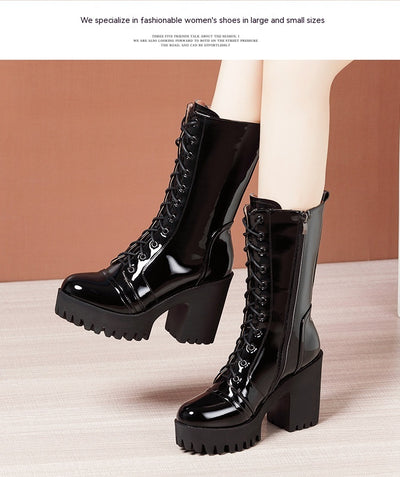 Botas de Tacón Alto Hasta la Pantorrilla con Cordones para Mujer - Image 19