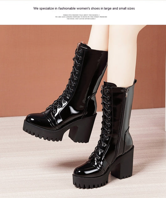 Botas de Tacón Alto Hasta la Pantorrilla con Cordones para Mujer - Image 19