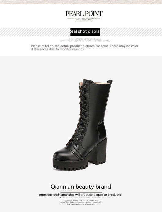 Botas de Tacón Alto Hasta la Pantorrilla con Cordones para Mujer - Image 20