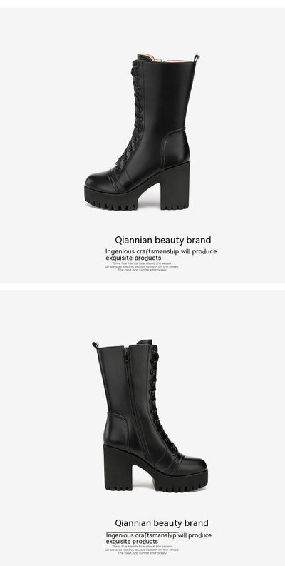 Botas de Tacón Alto Hasta la Pantorrilla con Cordones para Mujer - Image 21