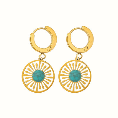 Aretes Geométricos Hueco Redondo Turquesa Retro Francés - Image 10