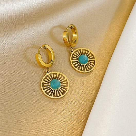 Aretes Geométricos Hueco Redondo Turquesa Retro Francés - Image 11