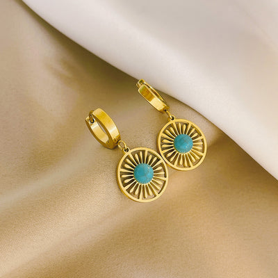 Aretes Geométricos Hueco Redondo Turquesa Retro Francés - Image 12
