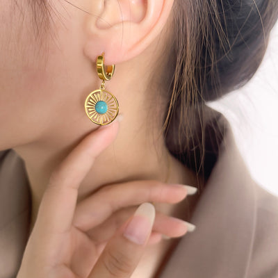 Aretes Geométricos Hueco Redondo Turquesa Retro Francés - Image 13