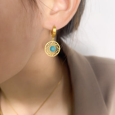 Aretes Geométricos Hueco Redondo Turquesa Retro Francés - Image 14