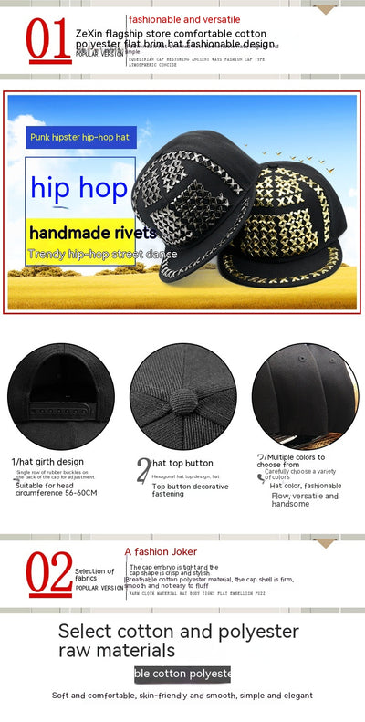 Gorra de Béisbol Punk Hip Hop Metal con Remaches y Visera Plana - Image 15
