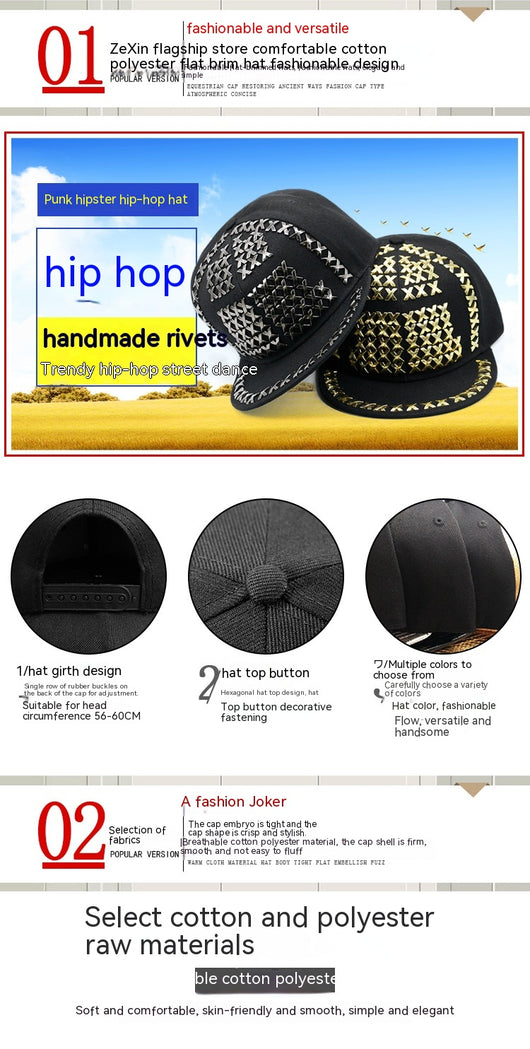Gorra de Béisbol Punk Hip Hop Metal con Remaches y Visera Plana - Image 24